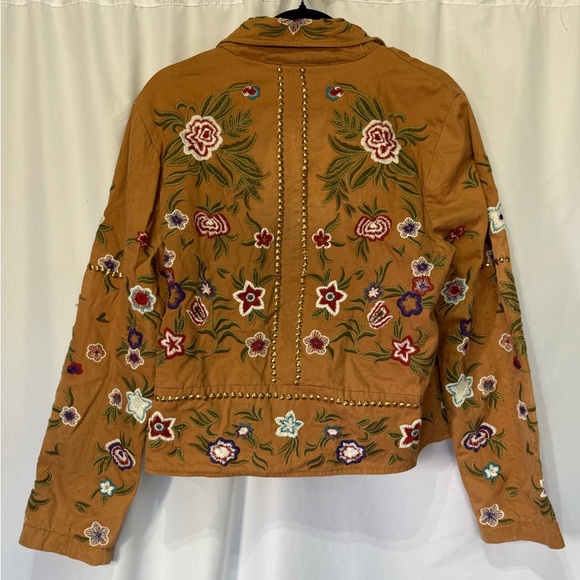 Aratta NWT rhinestone zip up motorcycle blazer Embroidered Floral Tan Jacket - Picture 6 of 7